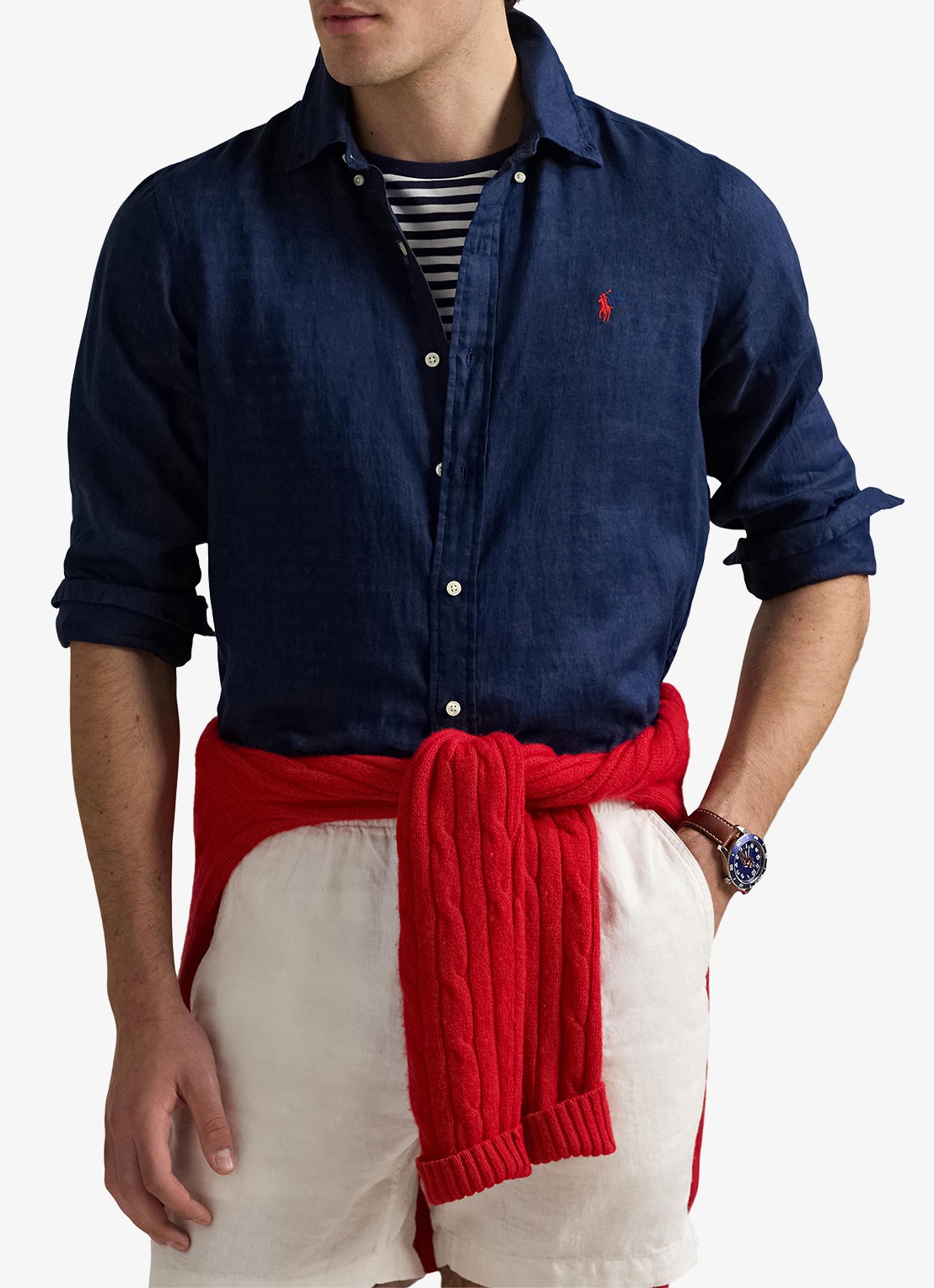 Ralph Lauren Custom Fit overhemd van linnen - detail 4 newport navy / donkerblauw