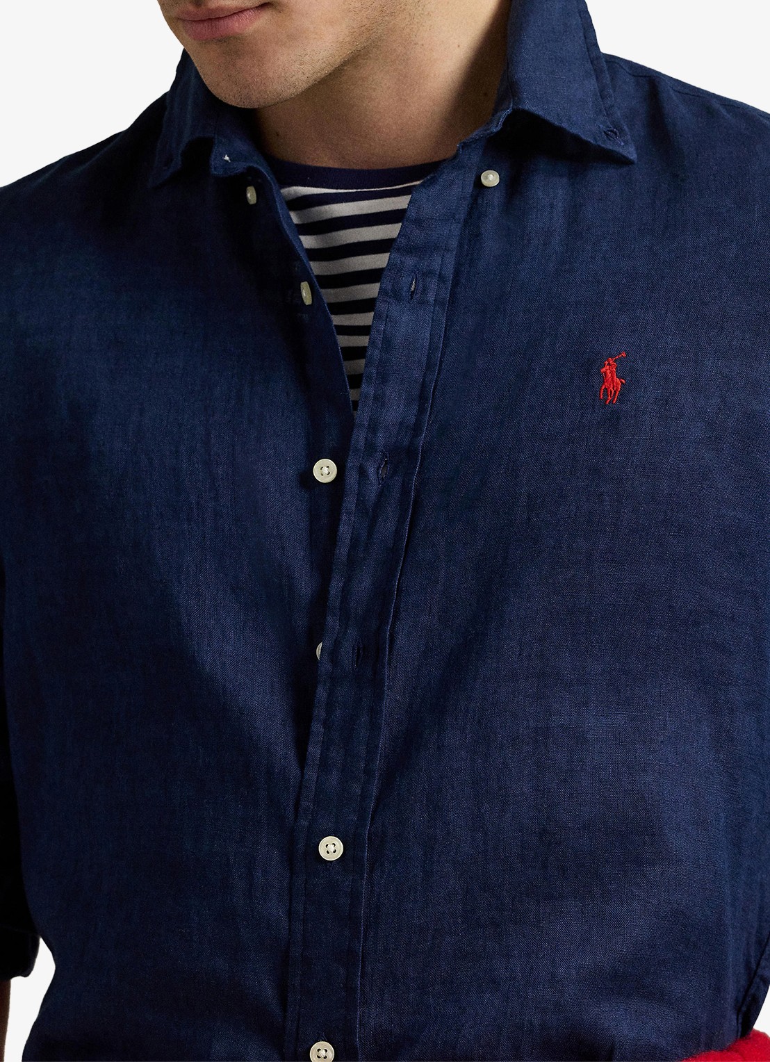 Ralph Lauren Custom Fit overhemd van linnen - detail 5 newport navy / donkerblauw