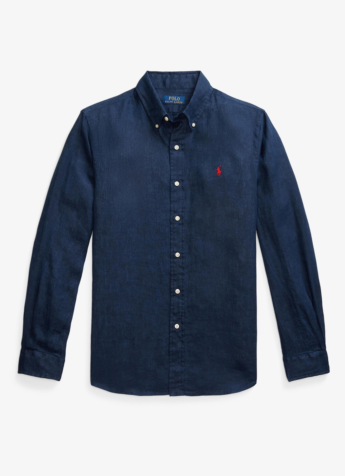 Ralph Lauren Custom Fit overhemd van linnen - voorkant newport navy / donkerblauw