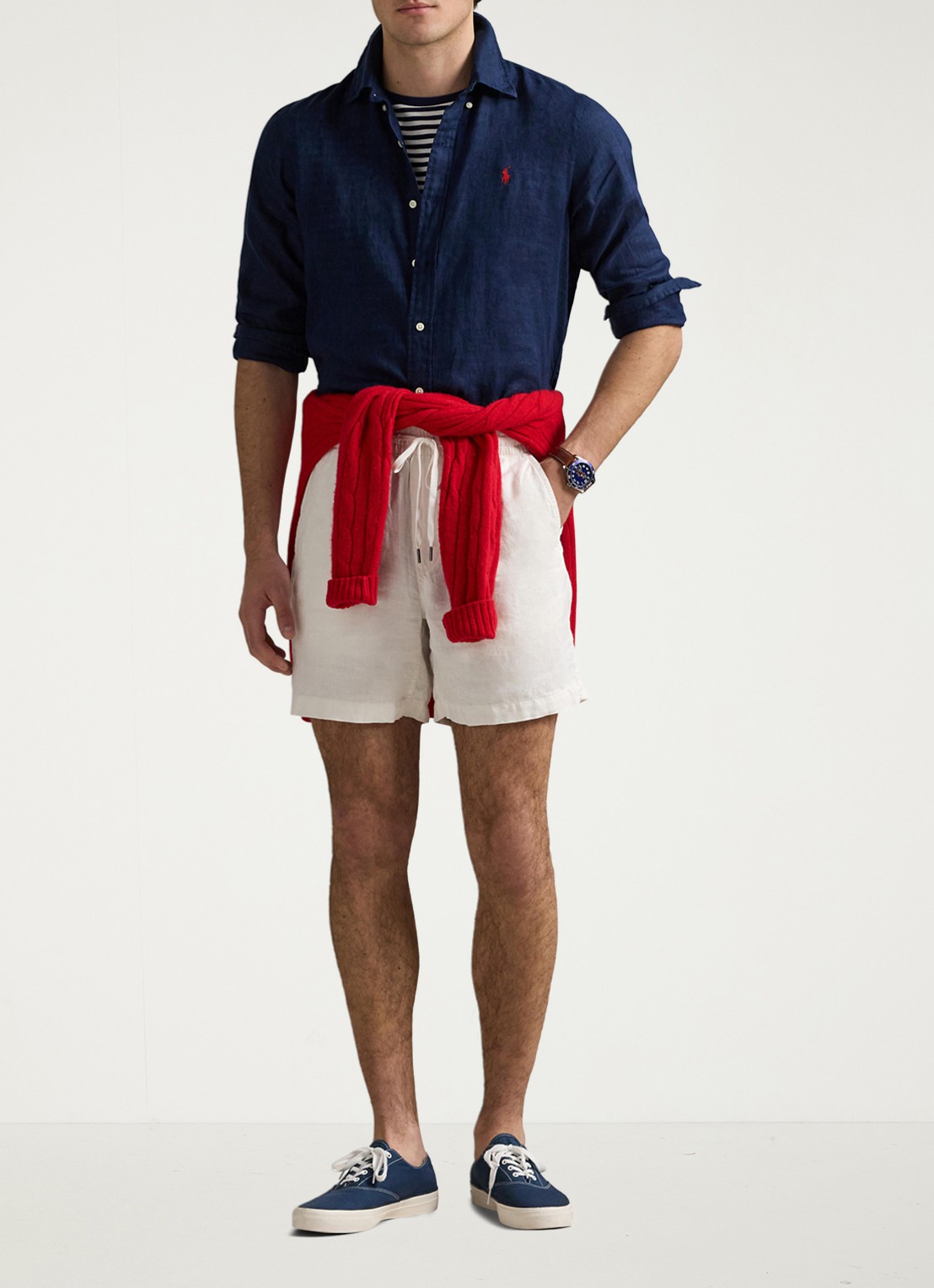 Ralph Lauren Custom Fit overhemd van linnen - voorkant 2 newport navy / donkerblauw