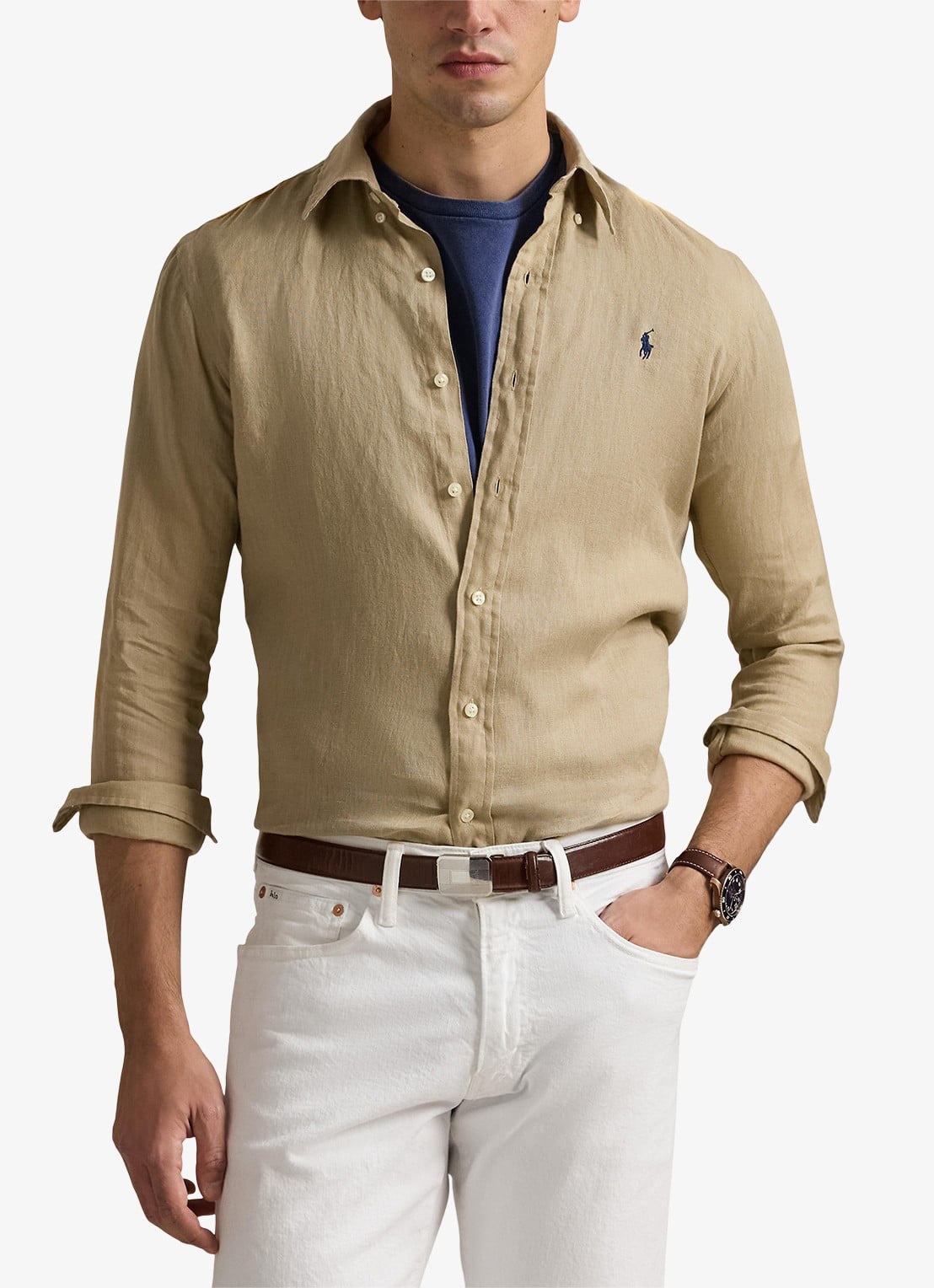 Ralph Lauren Custom Fit overhemd van linnen - detail 4 coastal beige / beige