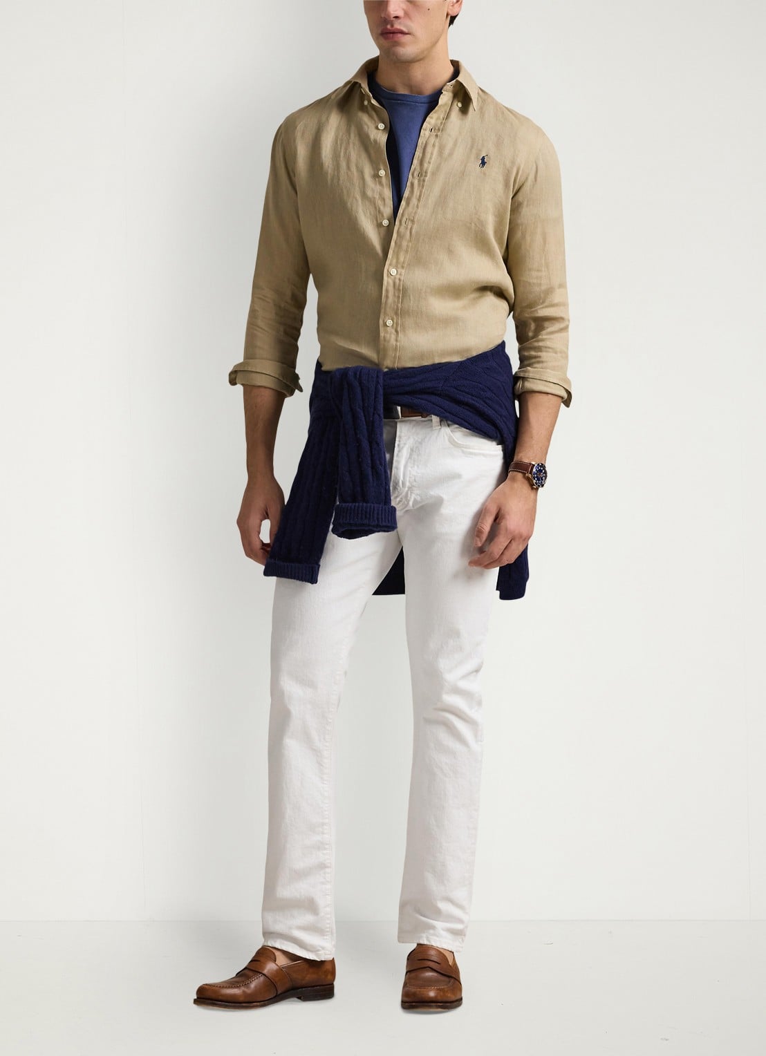 Ralph Lauren Custom Fit overhemd van linnen - voorkant 3 coastal beige / beige