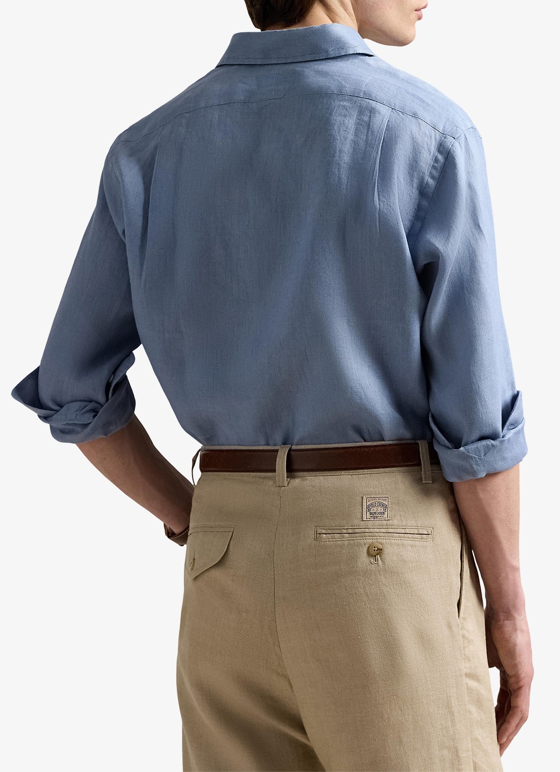 Ralph Lauren Custom Fit overhemd van linnen - achterkant 5 channel blue / blauw