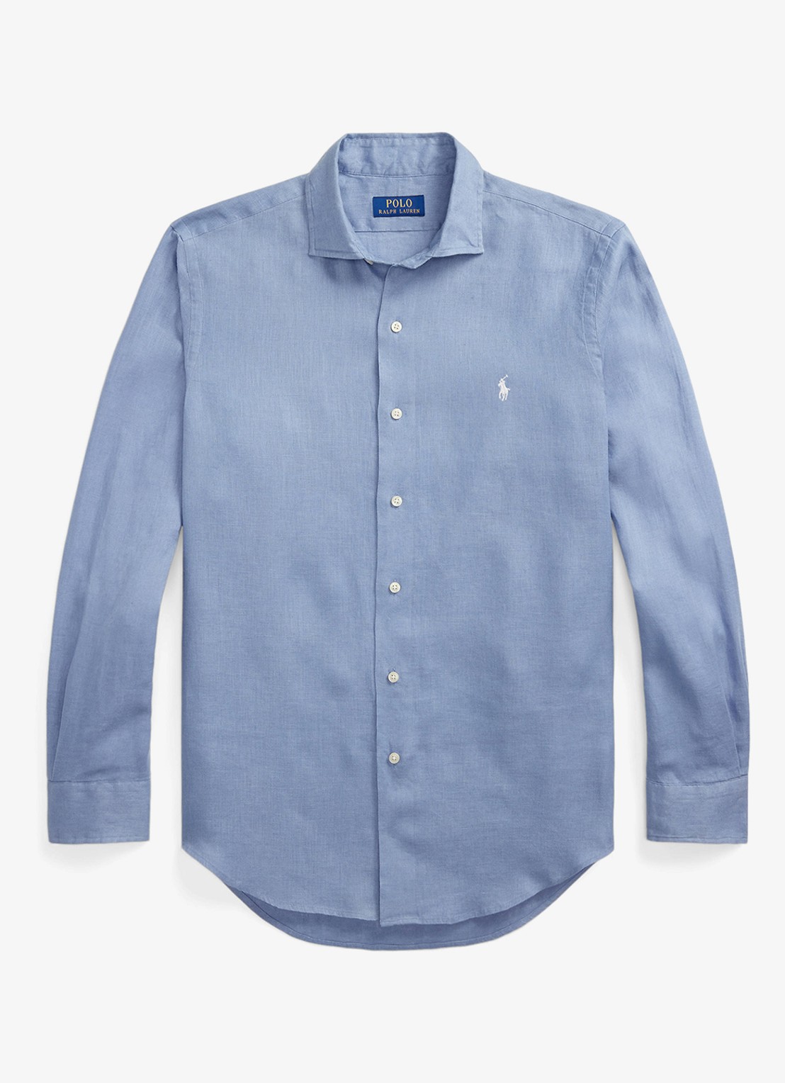 Ralph Lauren Custom Fit overhemd van linnen - voorkant 3 channel blue / blauw