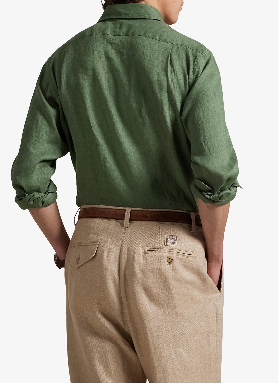 Ralph Lauren Custom Fit overhemd van linnen - achterkant fatigue / groen