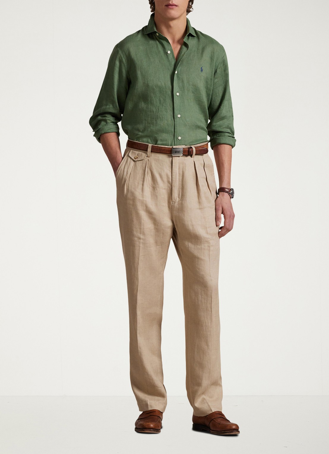 Ralph Lauren Custom Fit overhemd van linnen - voorkant 5 fatigue / groen