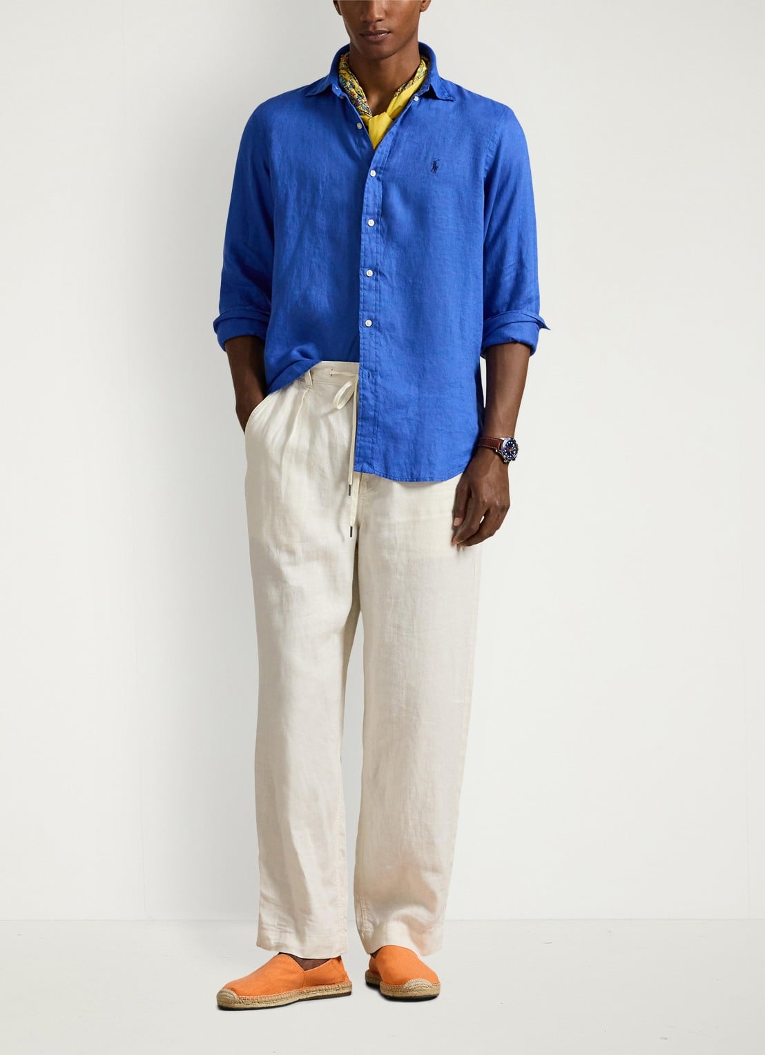 Ralph Lauren Custom Fit overhemd van linnen - voorkant 3 new iris blue