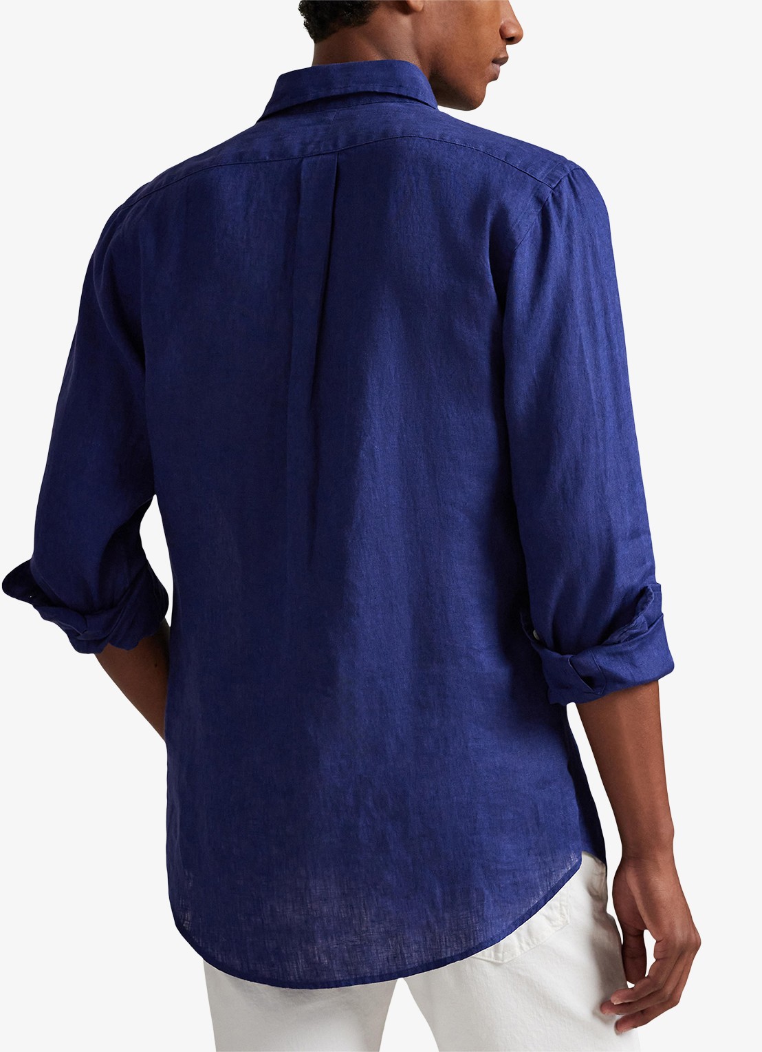 Ralph Lauren Custom Fit overhemd van linnen - achterkant new classic navy / donkerblauw