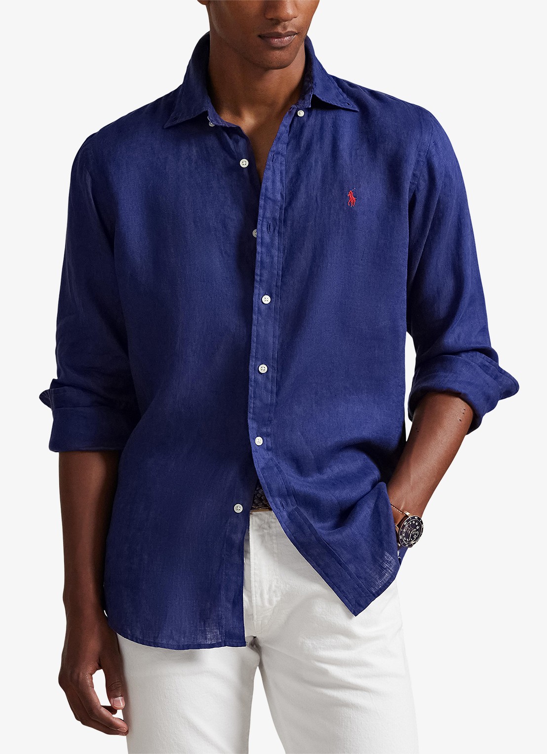 Ralph Lauren Custom Fit overhemd van linnen - detail 4 new classic navy / donkerblauw