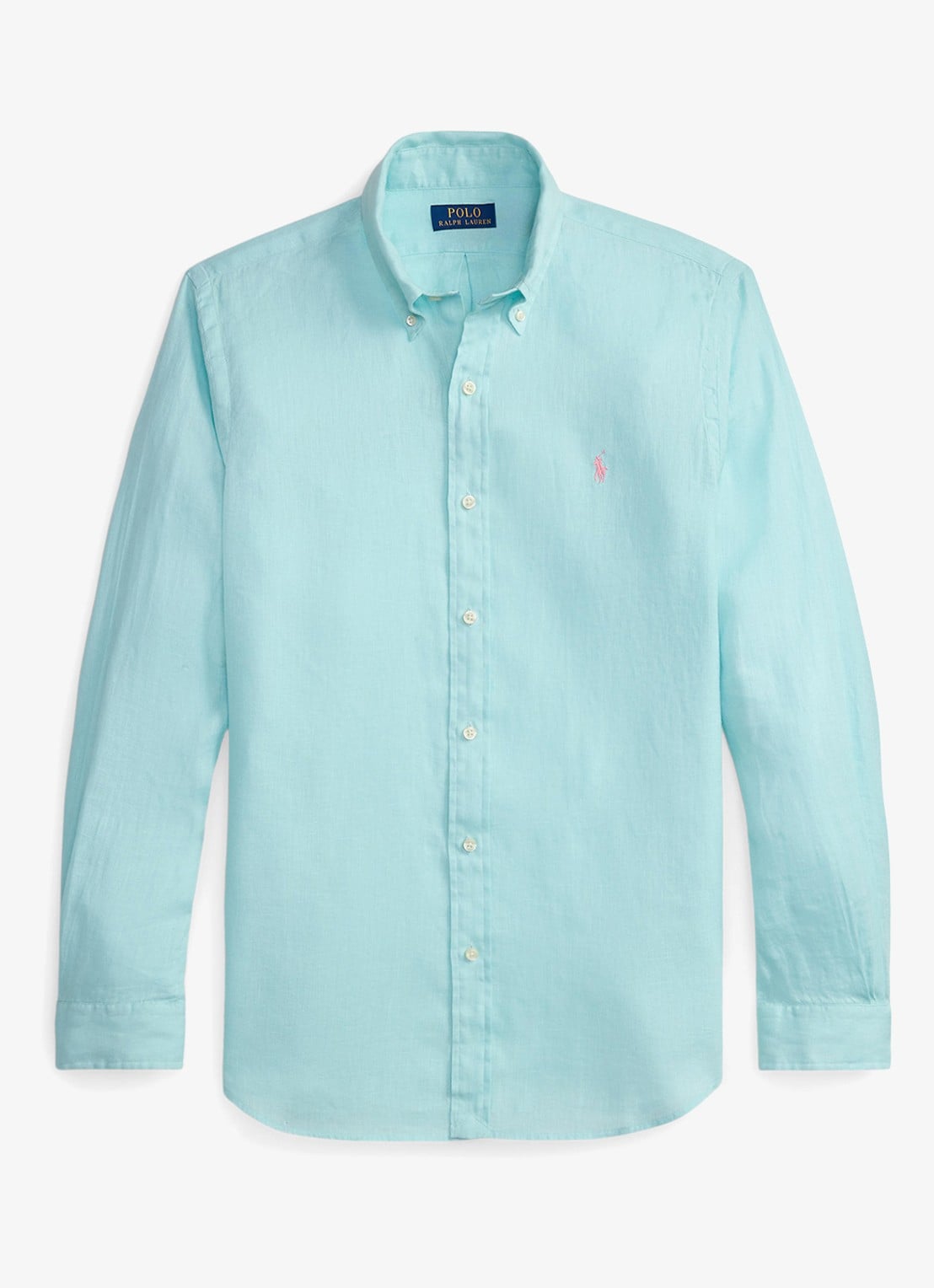 Ralph Lauren Custom Fit overhemd van linnen - voorkant new aqua / aquablauw