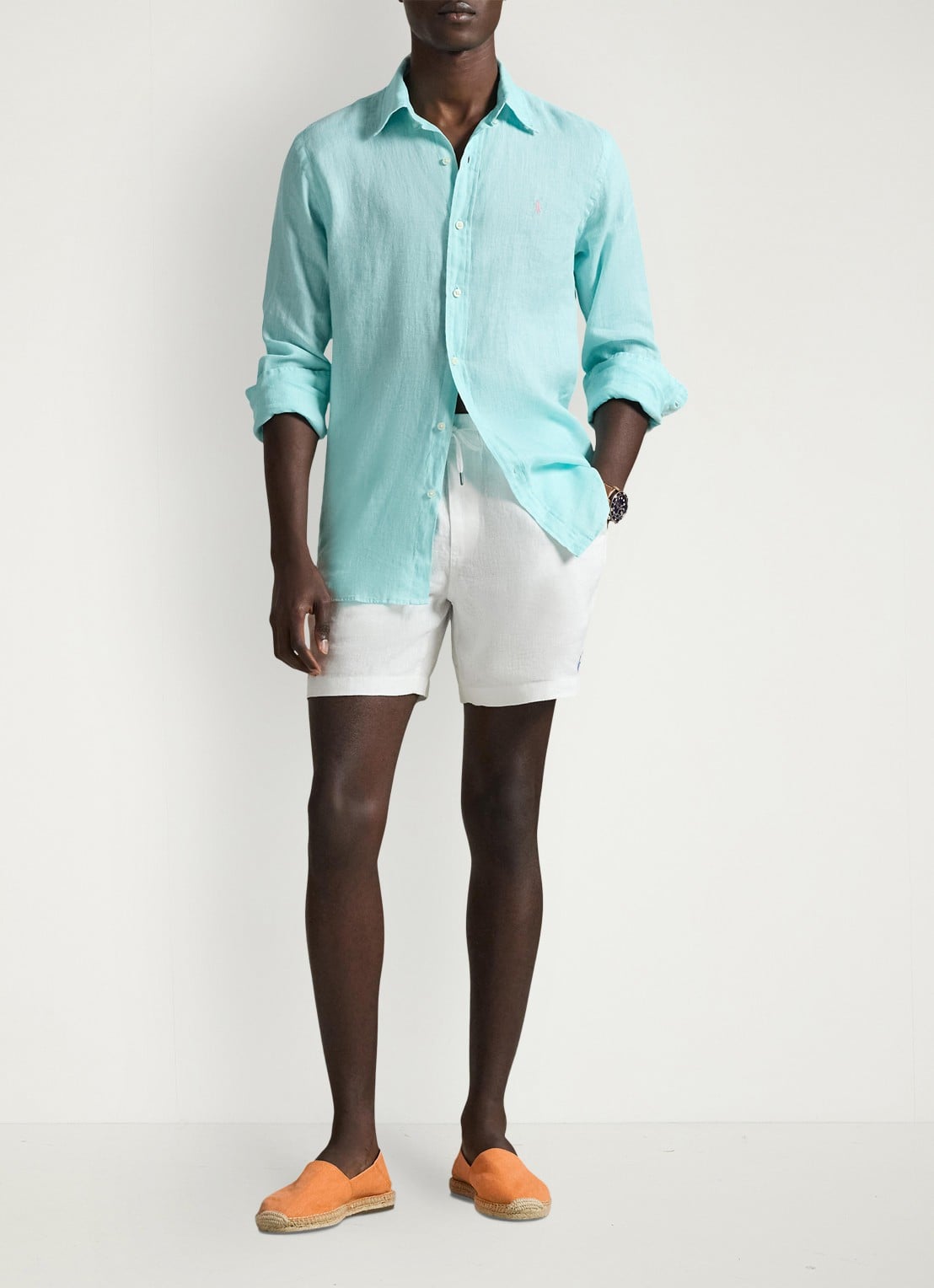 Ralph Lauren Custom Fit overhemd van linnen - voorkant 2 new aqua / aquablauw