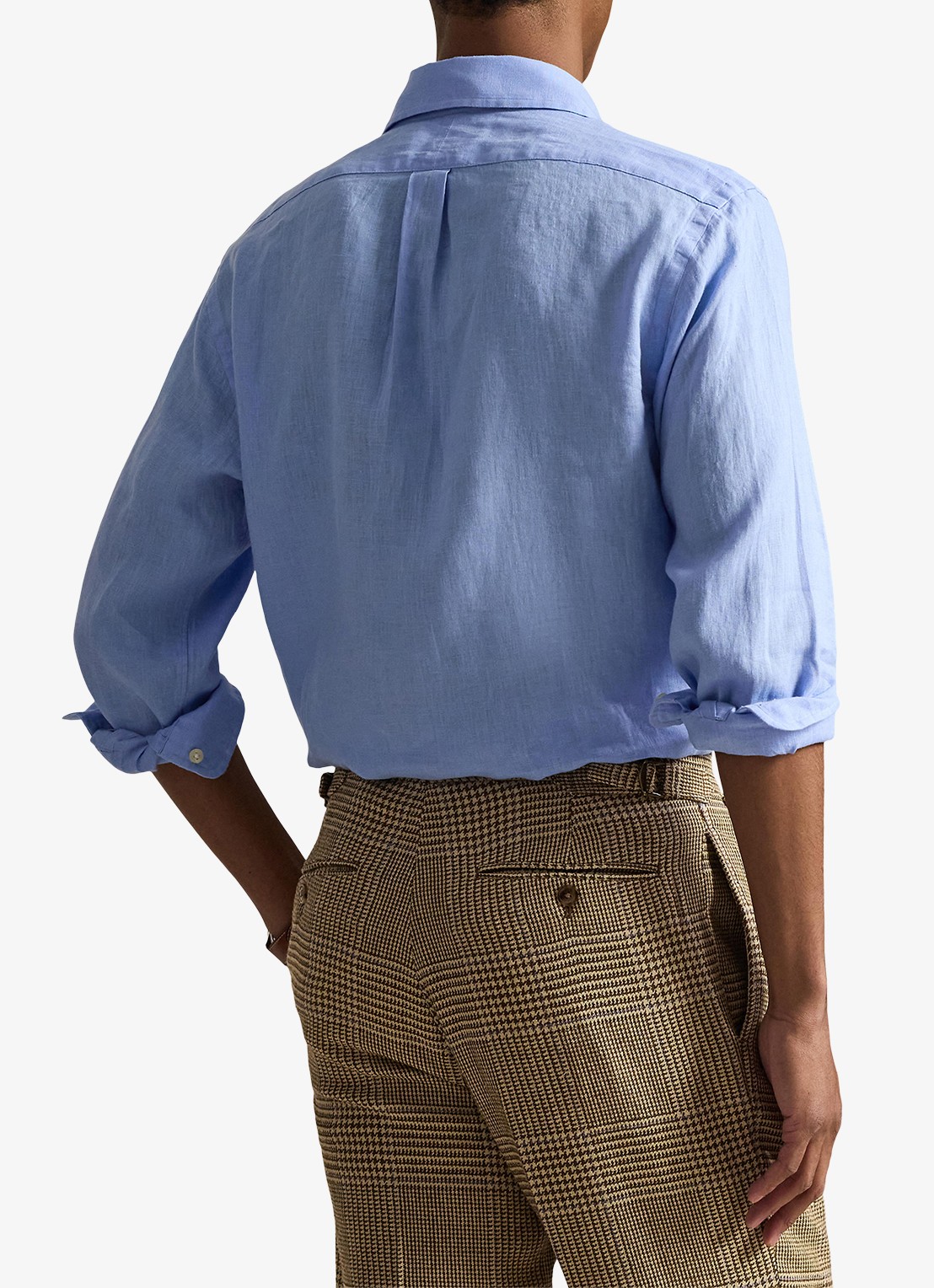 Ralph Lauren Custom Fit overhemd van linnen - achterkant austin blue / blauw