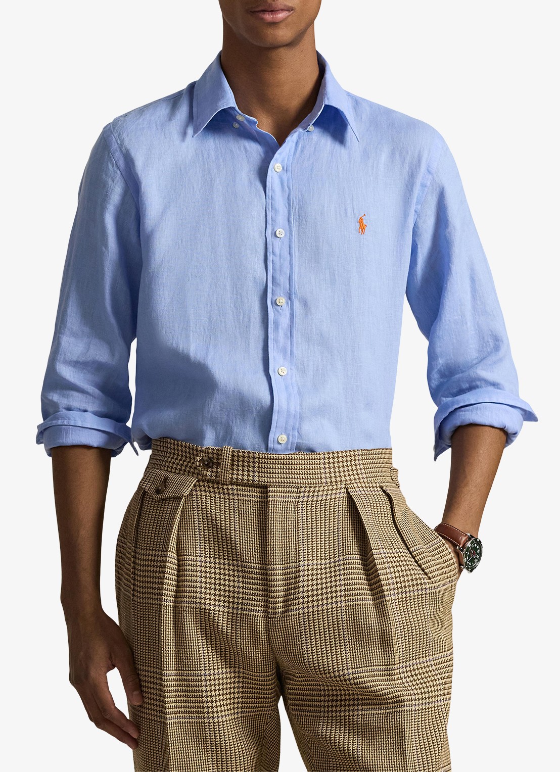 Ralph Lauren Custom Fit overhemd van linnen - detail 2 austin blue / blauw