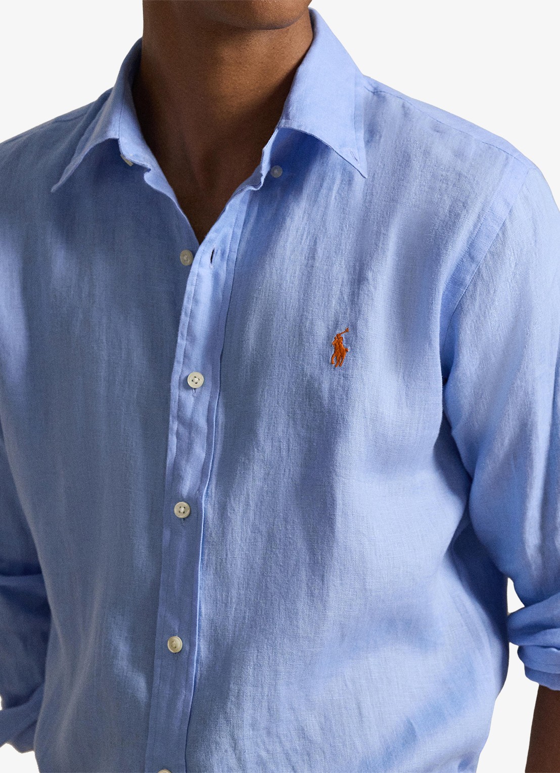 Ralph Lauren Custom Fit overhemd van linnen - detail 3 austin blue / blauw