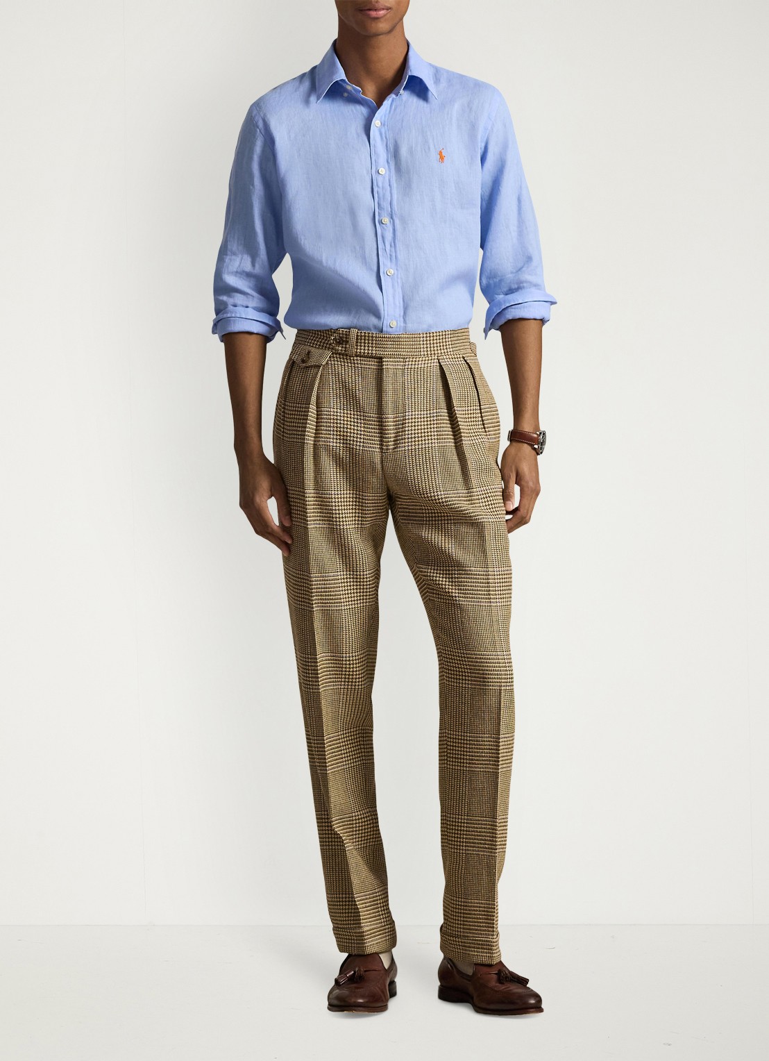 Ralph Lauren Custom Fit overhemd van linnen - voorkant 5 austin blue / blauw