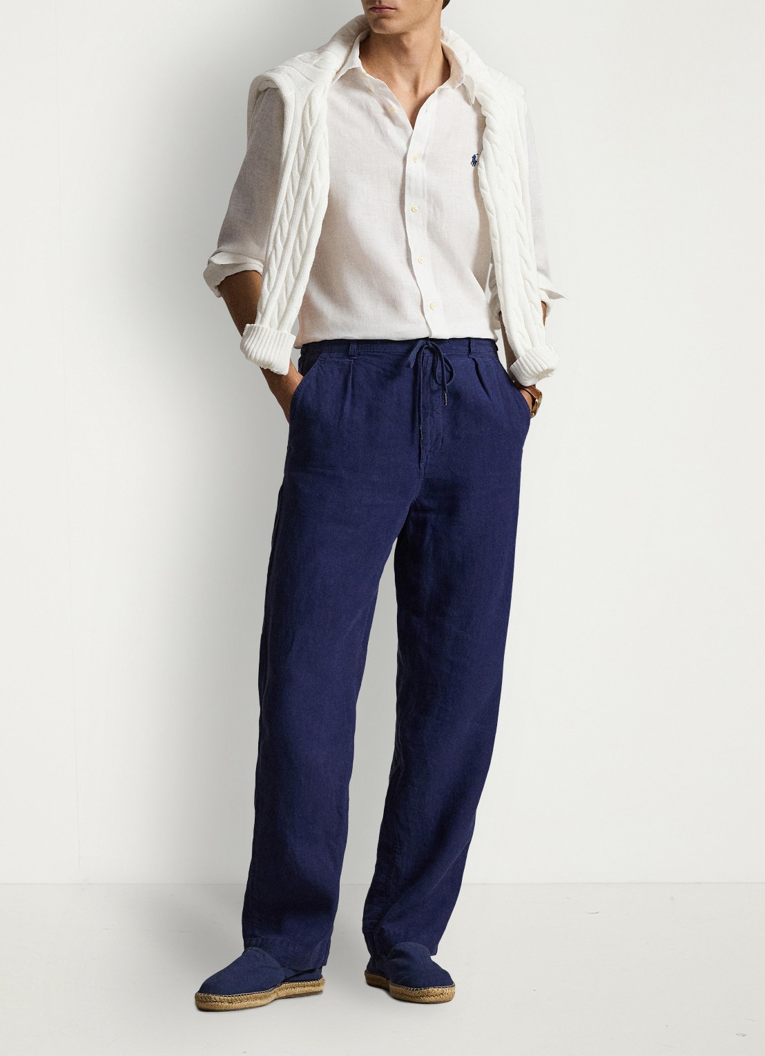 Ralph Lauren Custom Fit overhemd van linnen - detail 2 white / wit
