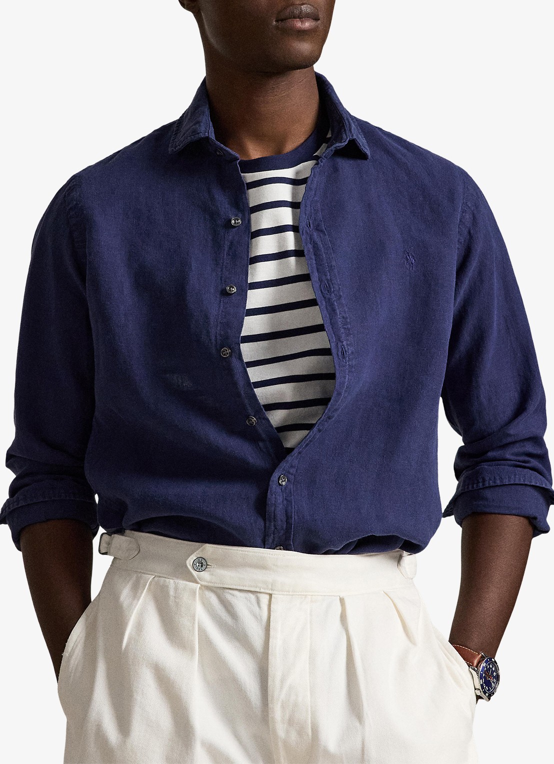 Ralph Lauren Custom fit overhemd van linnen - detail 3 donkerblauw