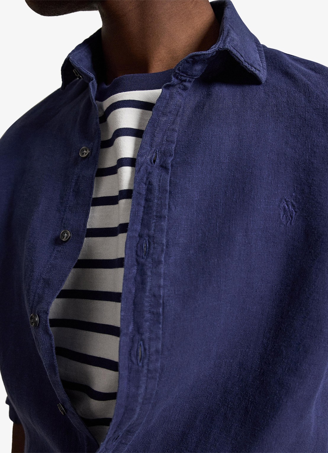 Ralph Lauren Custom fit overhemd van linnen - detail 6 donkerblauw