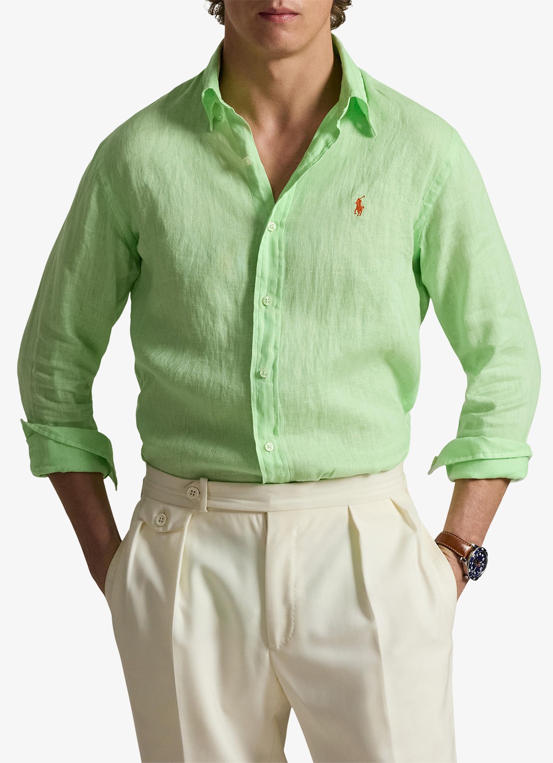 Ralph Lauren Custom Fit overhemd van linnen - detail 3 cruise lime