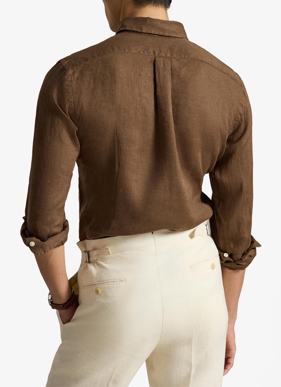 Ralph Lauren Custom Fit overhemd van linnen - achterkant 5 chestnut / lichtbruin