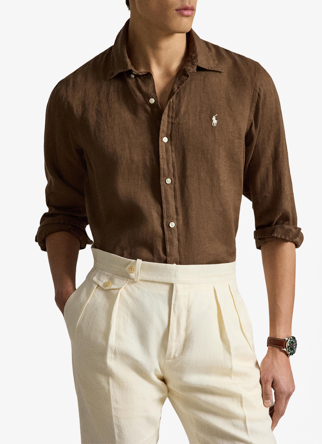 Ralph Lauren Custom Fit overhemd van linnen - detail 2 chestnut / lichtbruin