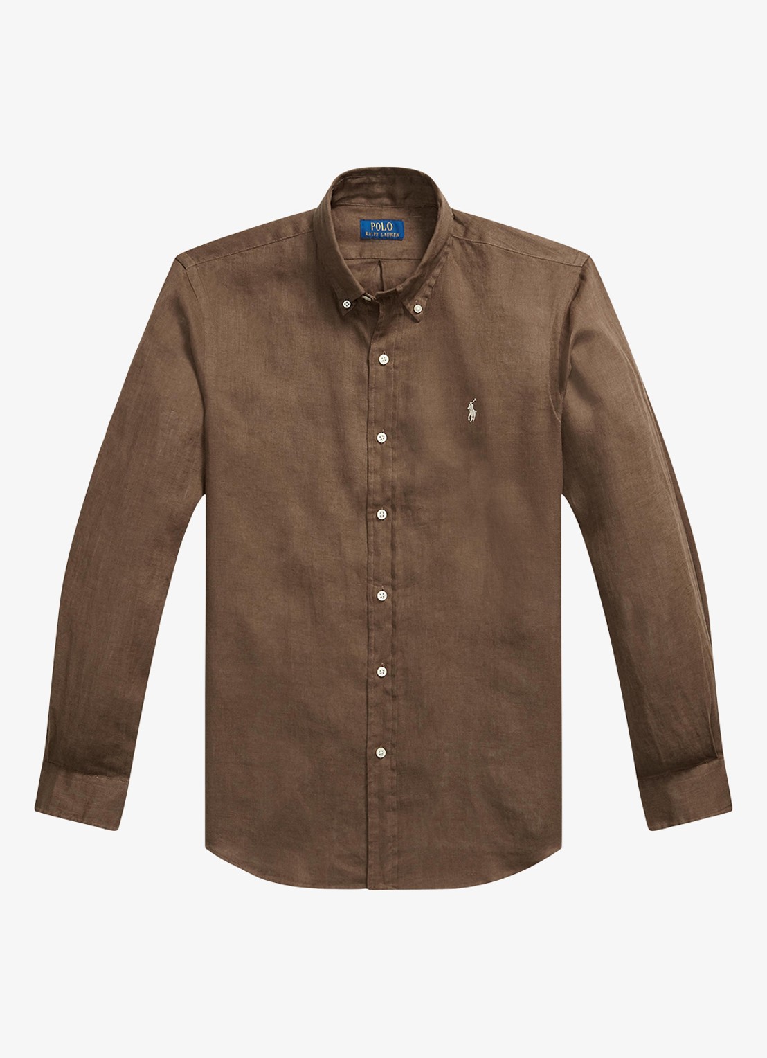 Ralph Lauren Custom Fit overhemd van linnen - voorkant chestnut / lichtbruin