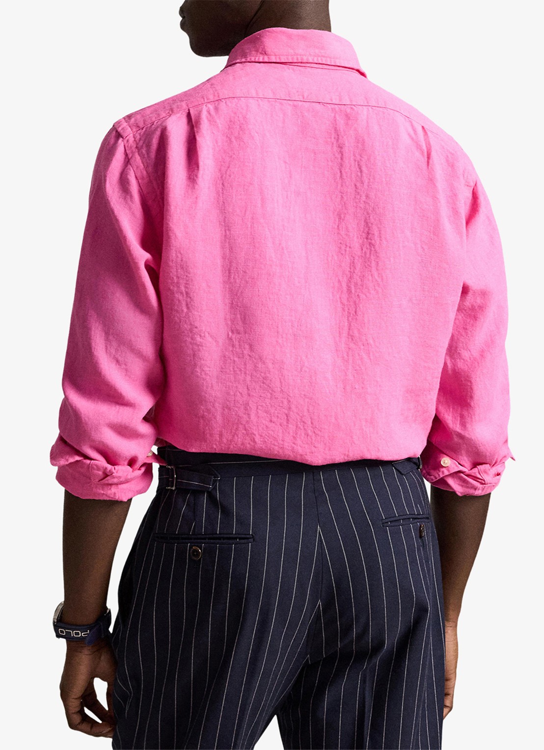 Ralph Lauren Custom fit overhemd van linnen - achterkant 7 baja pink / roze