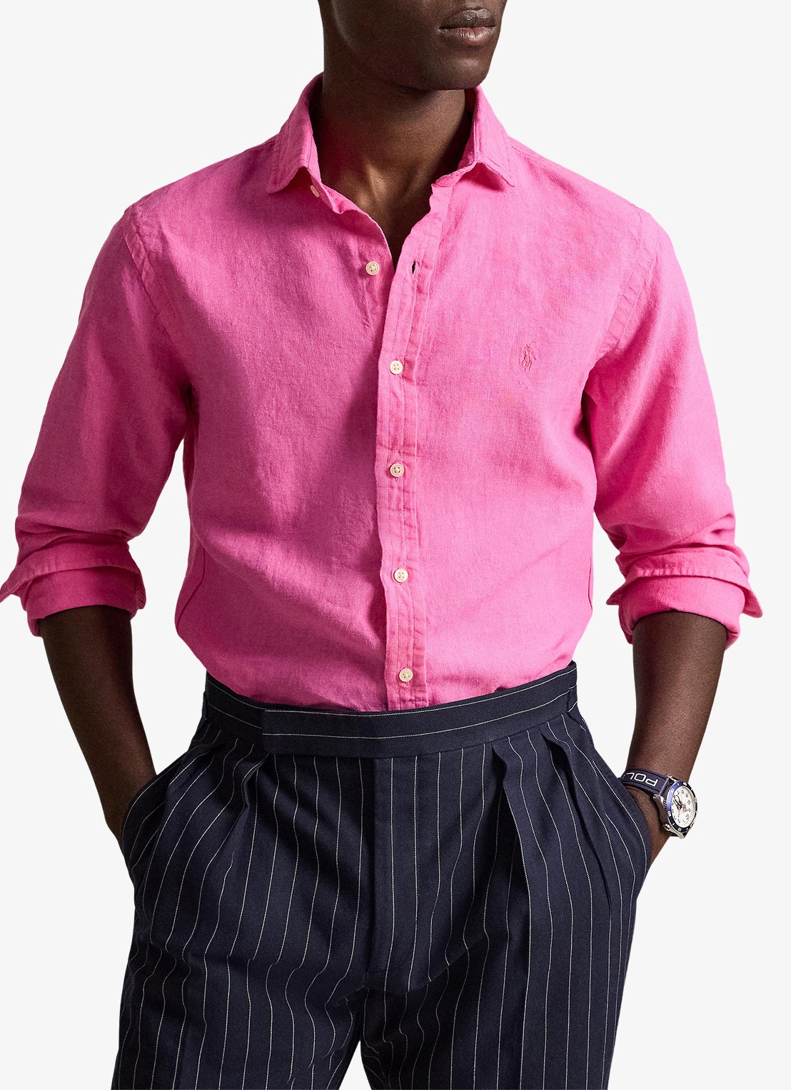 Ralph Lauren Custom fit overhemd van linnen - detail 2 baja pink / roze