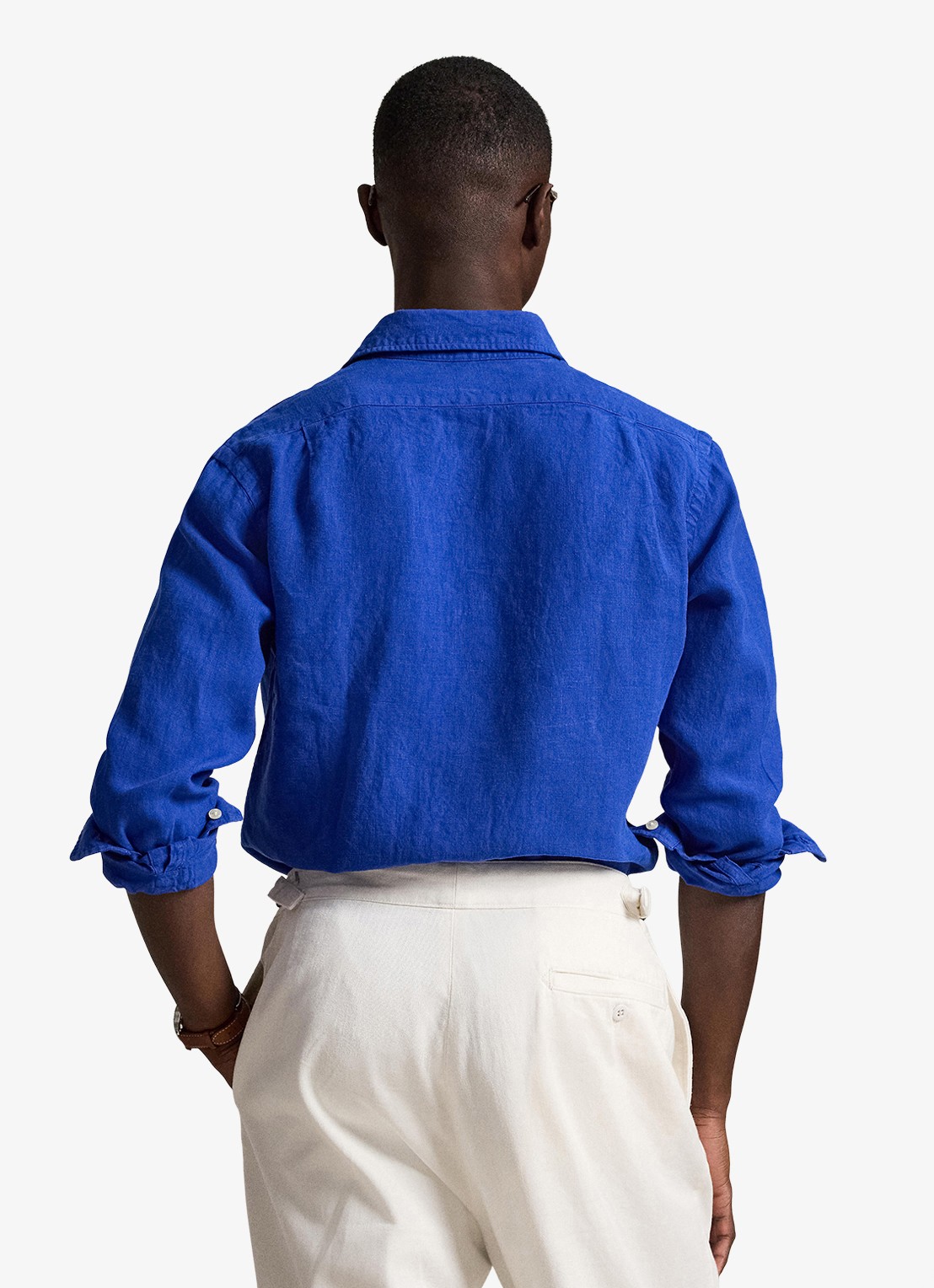 Ralph Lauren Custom fit overhemd van linnen - achterkant pacific royal / kobaltblauw