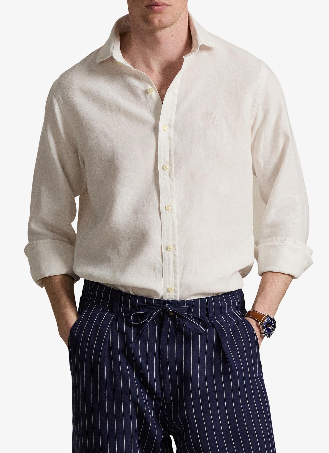 Ralph Lauren Custom fit overhemd van linnen - detail 3 deckwash white / wit