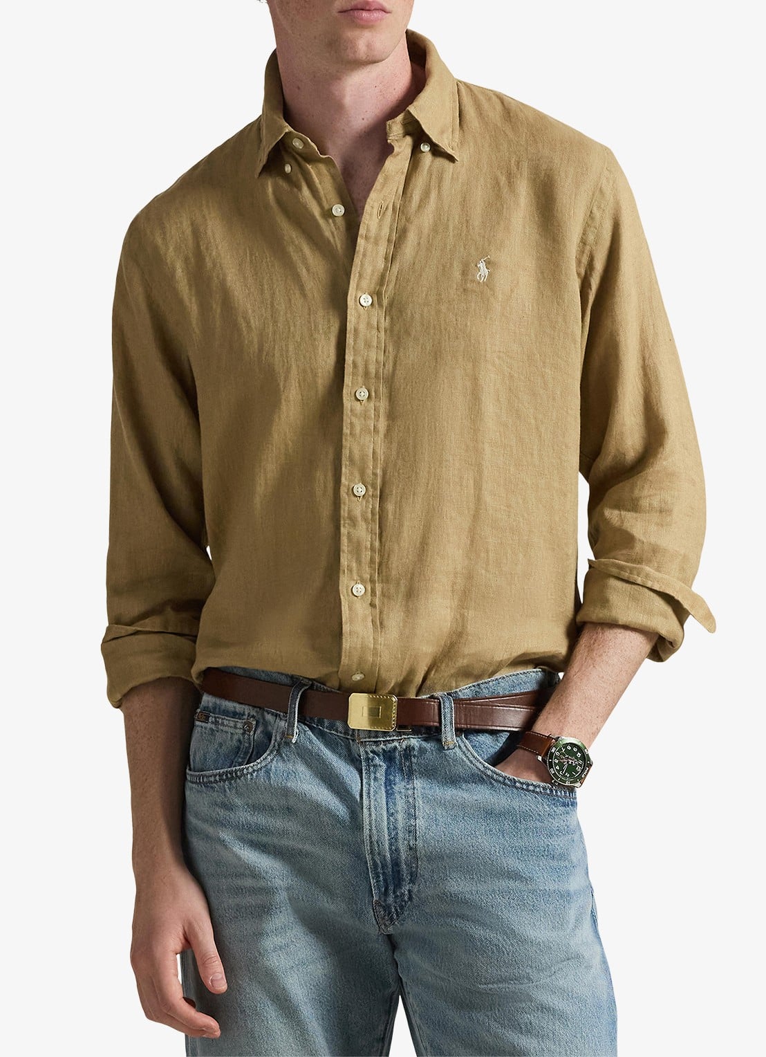 Ralph Lauren Custom Fit overhemd van linnen - detail 3 cafe tan-2x6t