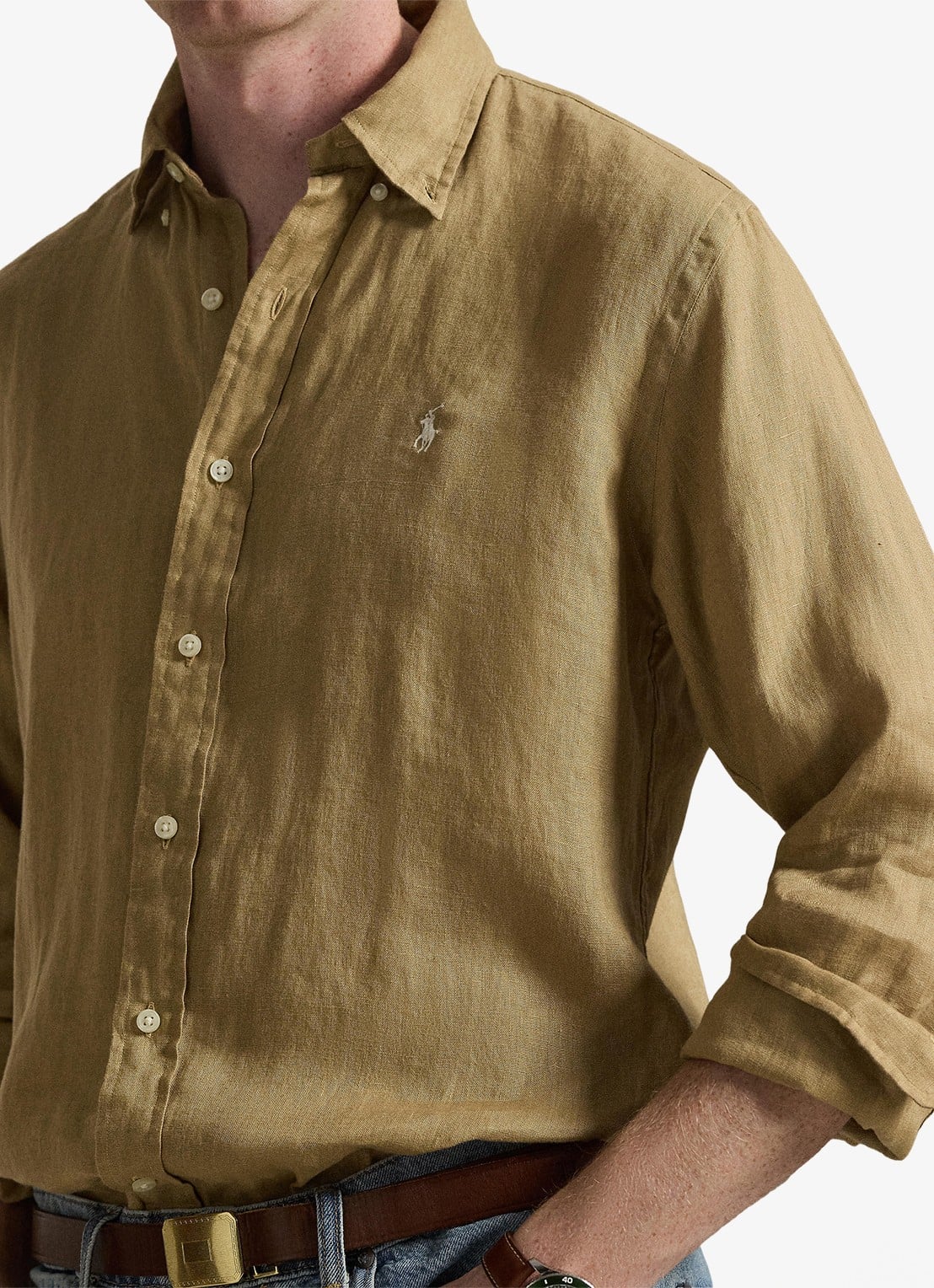 Ralph Lauren Custom Fit overhemd van linnen - detail 4 cafe tan-2x6t