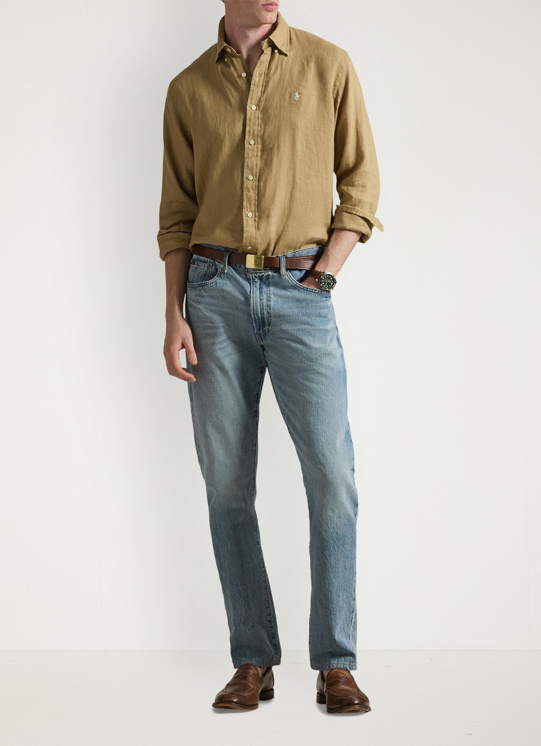 Ralph Lauren Custom Fit overhemd van linnen - voorkant 2 cafe tan-2x6t
