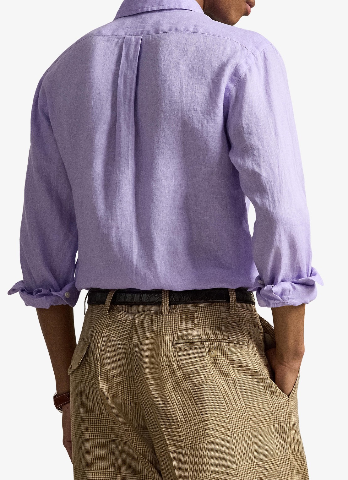 Ralph Lauren Custom Fit overhemd van linnen - achterkant 5 powder purple/cream pp-zy4d