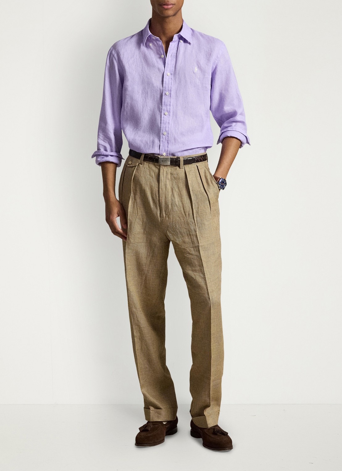 Ralph Lauren Custom Fit overhemd van linnen - detail powder purple/cream pp-zy4d