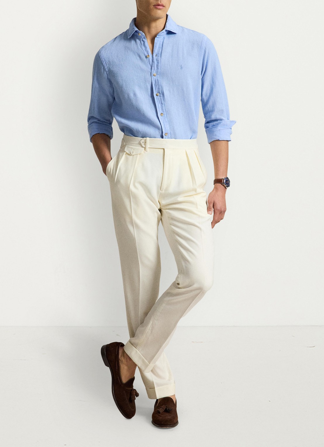 Ralph Lauren Custom fit overhemd van linnen - detail 3 austin blue / blauw