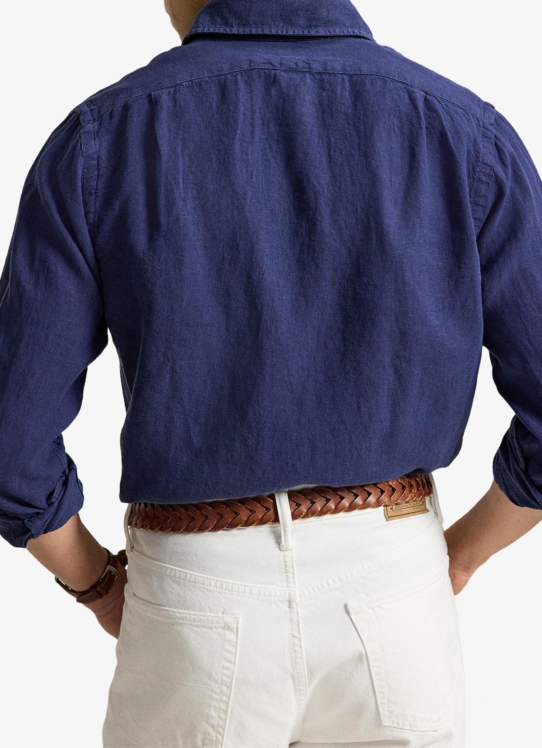 Ralph Lauren Custom fit overhemd van linnen - achterkant 5 newport navy / donkerblauw