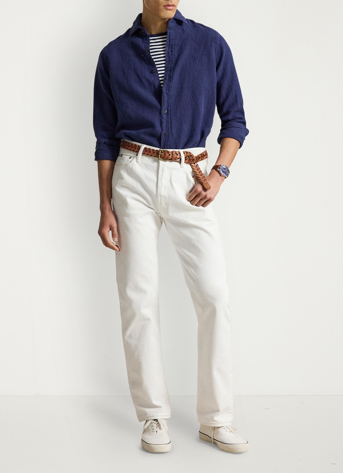 Ralph Lauren Custom fit overhemd van linnen - detail 3 newport navy / donkerblauw