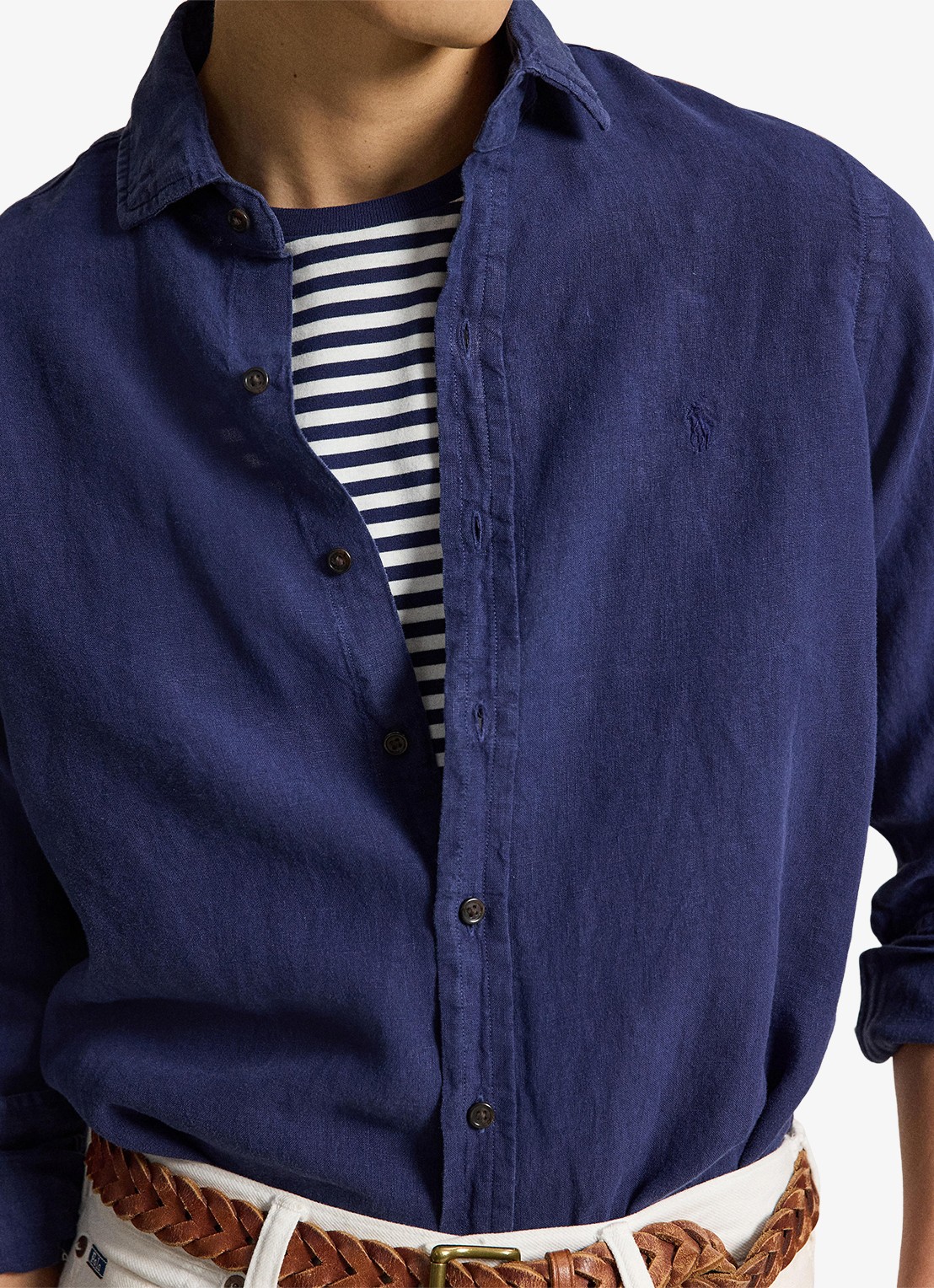 Ralph Lauren Custom fit overhemd van linnen - detail 4 newport navy / donkerblauw