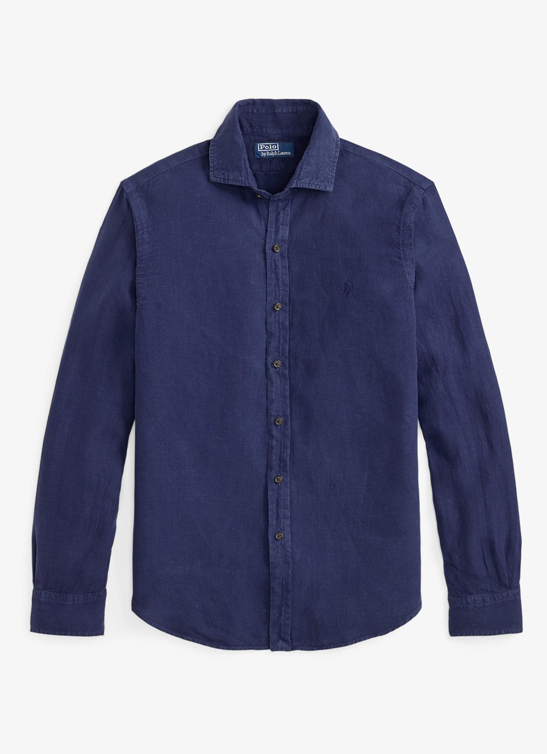 Ralph Lauren Custom fit overhemd van linnen - voorkant newport navy / donkerblauw