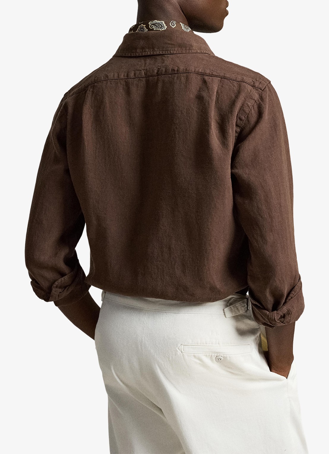 Ralph Lauren Custom fit overhemd van linnen - achterkant nutmeg brwn / bruin