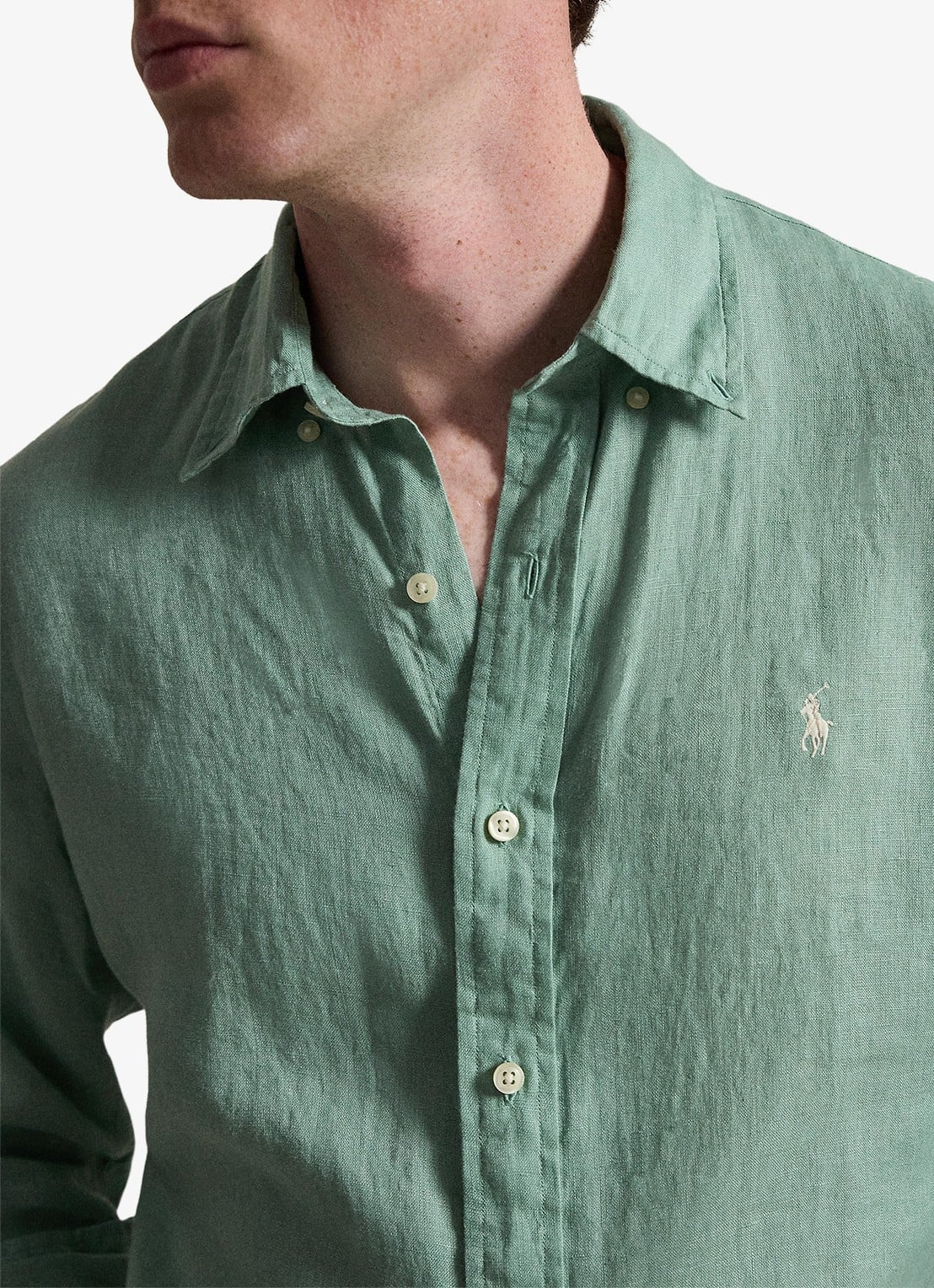 Ralph Lauren Custom Fit overhemd van linnen - detail 4 faded mint-31r6