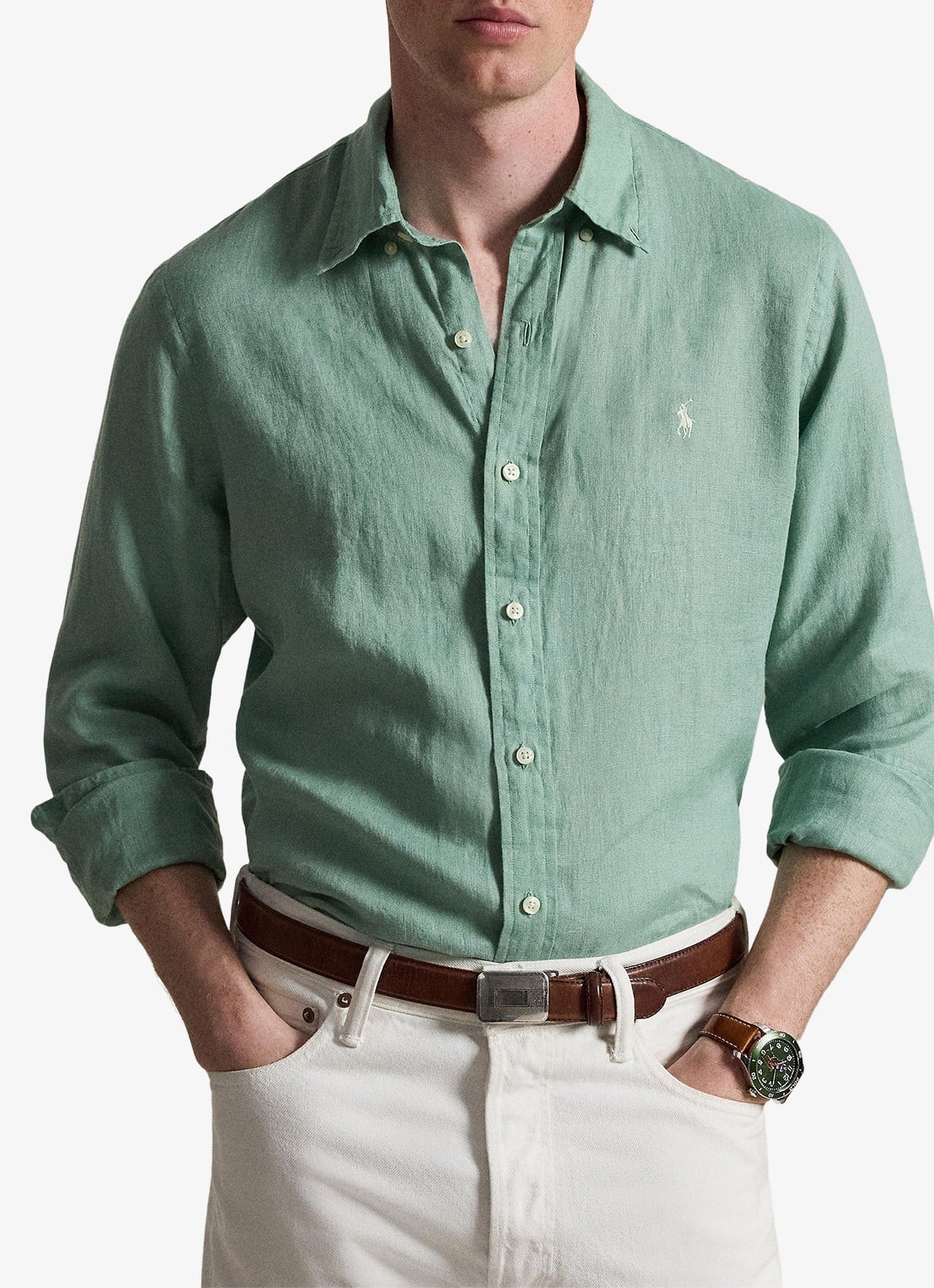 Ralph Lauren Custom Fit overhemd van linnen - voorkant 2 faded mint-31r6