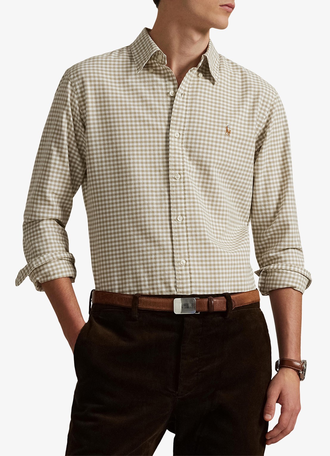 Ralph Lauren Custom fit Oxford overhemd met ruitdessin - detail 4 coastal beige/white / beige