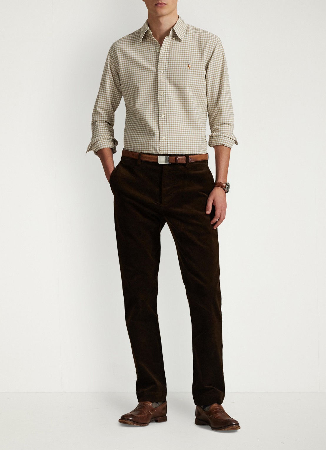 Ralph Lauren Custom fit Oxford overhemd met ruitdessin - voorkant 3 coastal beige/white / beige
