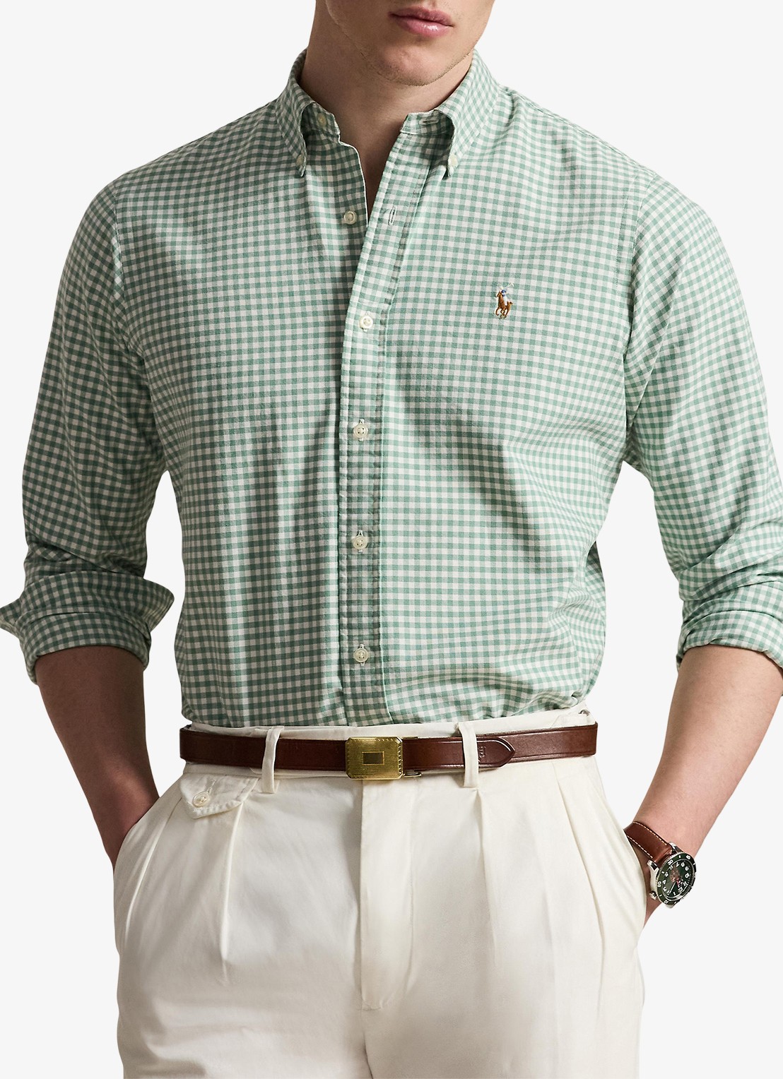 Ralph Lauren Custom fit Oxford overhemd met ruitdessin - detail 3 faded mint/white / mint
