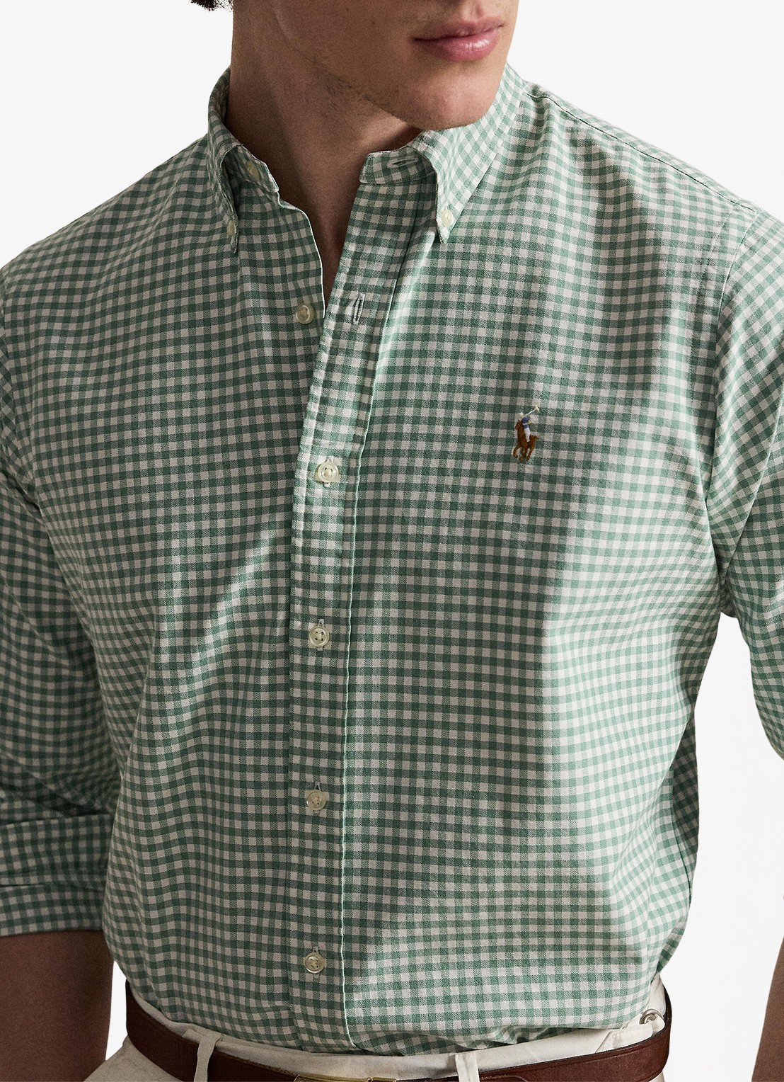 Ralph Lauren Custom fit Oxford overhemd met ruitdessin - detail 4 faded mint/white / mint