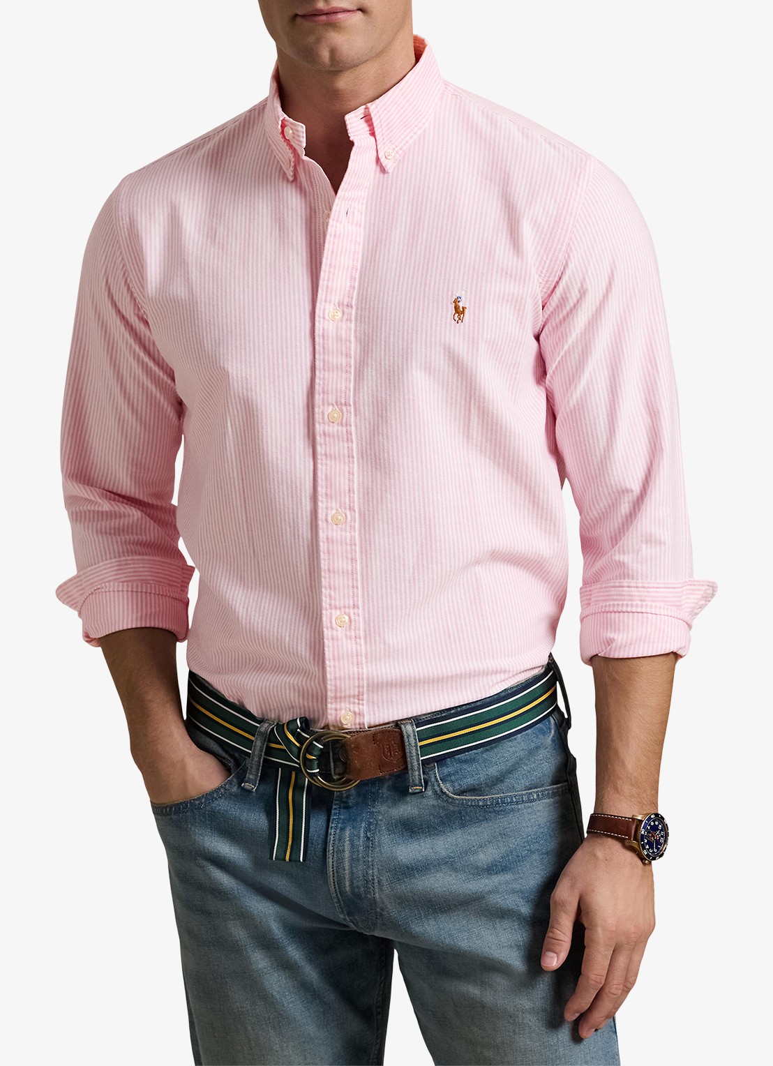 Ralph Lauren Custom fit Oxford overhemd met streepprint - detail 5 new rose / roze