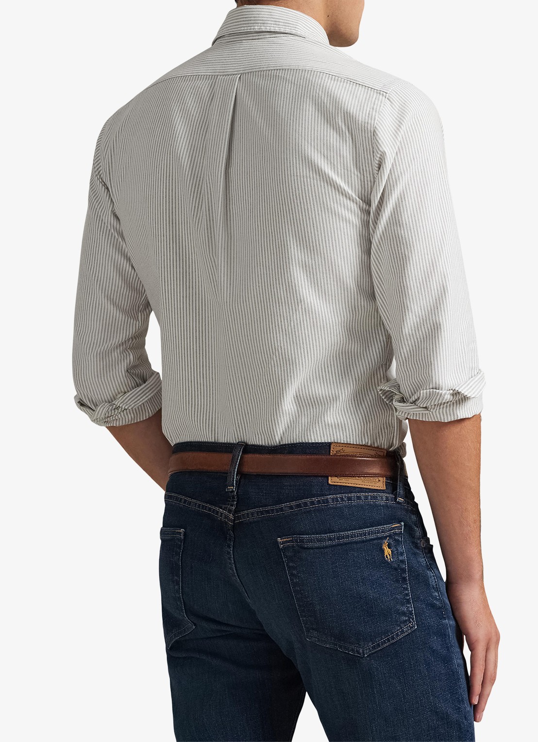 Ralph Lauren Custom fit Oxford overhemd met streepprint - achterkant pale russet / grijs
