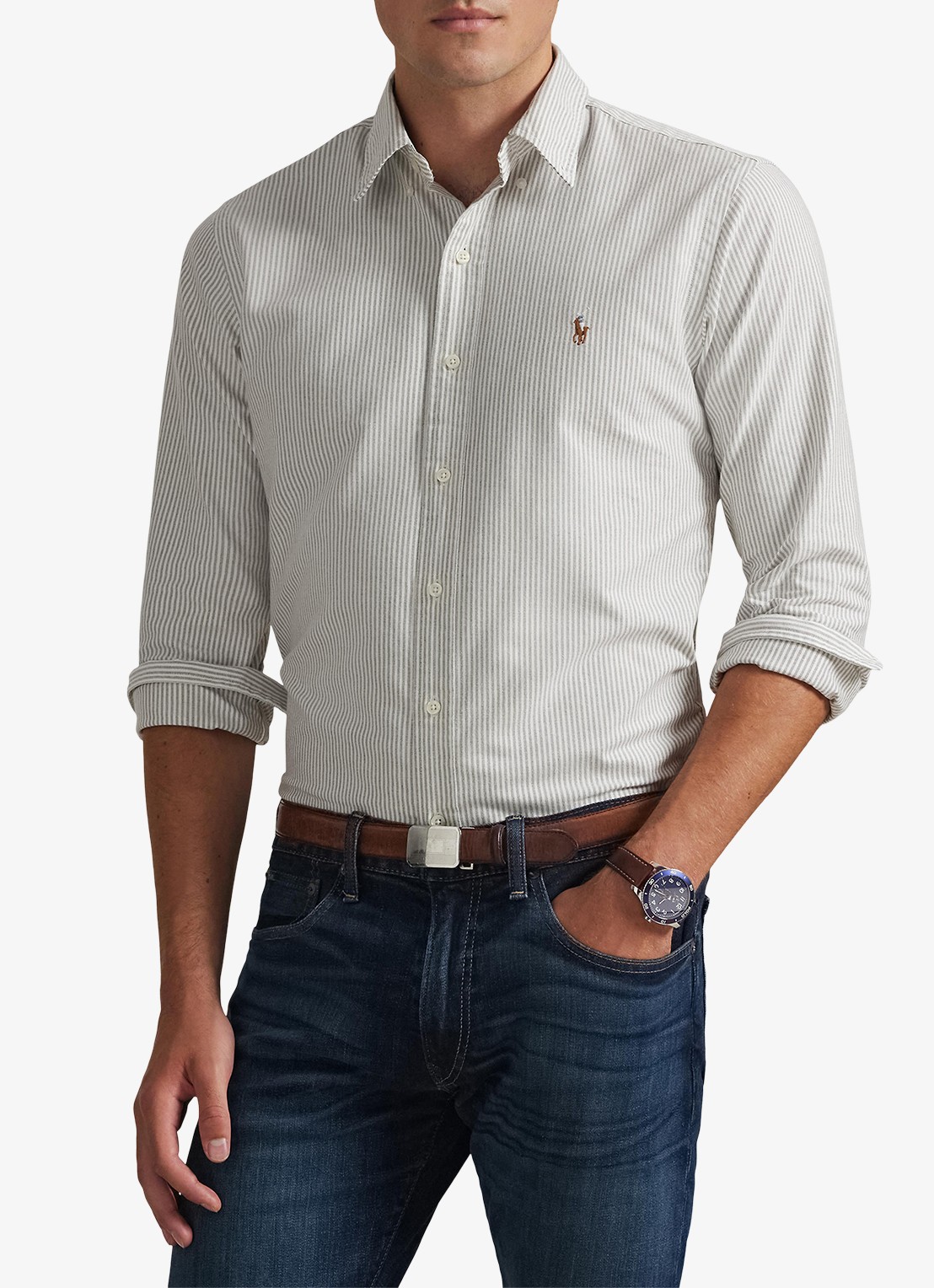 Ralph Lauren Custom fit Oxford overhemd met streepprint - detail 4 pale russet / grijs